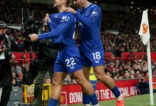 10-man Everton Claim 1-0 Victory at Old Trafford Kiernan Dewsbury-Hall and Jack Grealish Celebrating the Goal Vs United