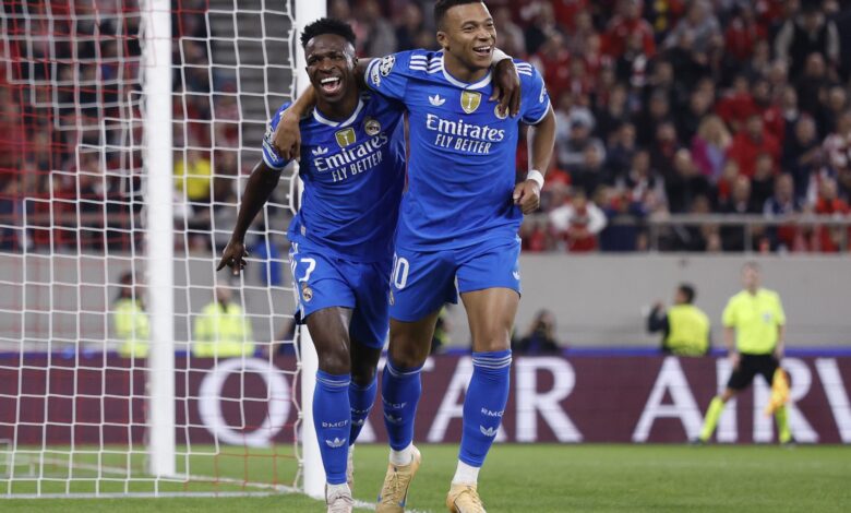 Kylian Mbappe and Vinicius Junior Celebrating A Goal Together