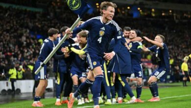 Scotland Players Celebrating a Goal vs Denmark