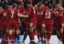 Jürgen Kloppp's Liverpool Celebrating During Their Famous 4-0 Comeback Win Over Barcelona in 18-19