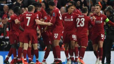 Jürgen Kloppp's Liverpool Celebrating During Their Famous 4-0 Comeback Win Over Barcelona in 18-19