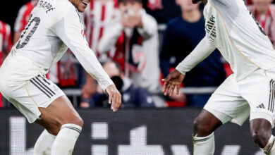 Athletic Club 0-3 Real Madrid Kylian Mbappe and Eduardo Camavinga Celebrating A Goal Together