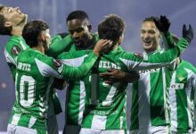 Betis Players Celebrating A Goal Yesterday